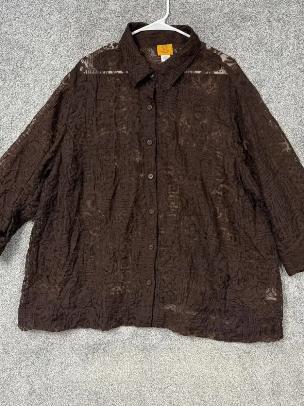 Ruby Rd Tunic Top Womens 24W Plus Brown Sheer Geometric Burnout Boho Whimsigoth